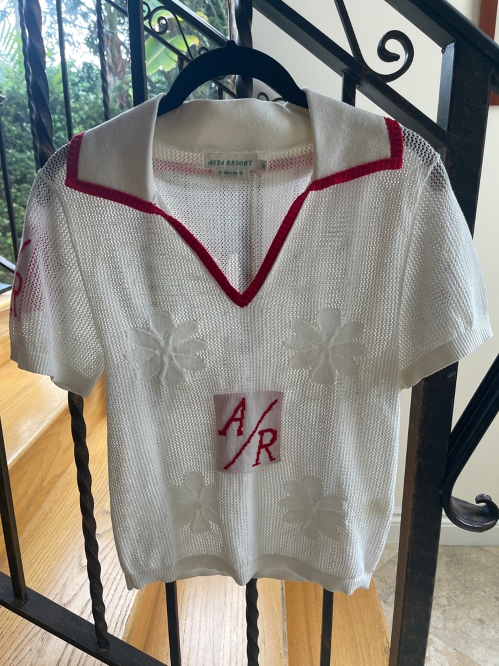Womens Asta Resort White Polo Top with Red Trim M
